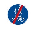 Road sign, pedestrian and bicyclist, vector illustration icon. Circular blue traffic sign. White image on the roadbed. white