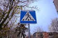 road sign pedestrian crossing covered with snow Royalty Free Stock Photo