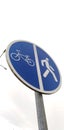 road sign for pedestrians cyclists bike cycling and walking Royalty Free Stock Photo