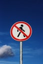 Road sign pedestrians are forbidden to pass with the sky Royalty Free Stock Photo