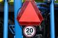 Road sign on a plow trailer speed limit to 20 km per hour Royalty Free Stock Photo