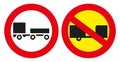 Road sign prohibited entry of motor vehicles with a trailer. Road vector sign