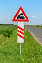 Road sign: Railroad crossing without barrier. Train passage sign Royalty Free Stock Photo