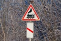 Road sign `railway crossing without barrier` Royalty Free Stock Photo