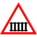 Road sign railway crossing with a barrier. Vector image. Royalty Free Stock Photo