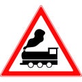 Road sign railway crossing without a barrier. Vector image. Royalty Free Stock Photo