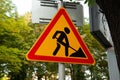 Road sign of reconstruction in the city