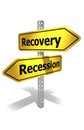 Road sign with recovery and recession word