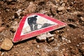 The road sign repair work lies on the ground Royalty Free Stock Photo