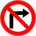 Road sign right turn is prohibited. Vector image. Royalty Free Stock Photo