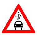 Road sign of rock slide. Rock fall warning sign. Red triangle and silhouette of a black car. Vector illustration Royalty Free Stock Photo