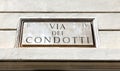 Road Sign in Rome Italy VIA CONDOTTI is the street of the Shoppi Royalty Free Stock Photo