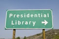 Road sign for the Ronald Reagan Presidential Library, Simi Valley, CA Royalty Free Stock Photo