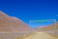 Road sign showing the Agua Negra Tunnel project through the Agua Negra Mountain, from Argentina to Chile, South America