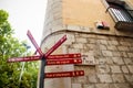 Road sign showing the direction to the main attractions, Figueres, Spain