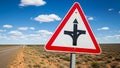 Road sign showing intersection ahead on a desolate australian highway Royalty Free Stock Photo