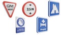 Road sign side view clipart element ,3D render traffic sign concept icon set