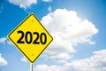 Road sign 2020 on sky Royalty Free Stock Photo