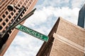 Road sign among the skyscrapers in Boston Royalty Free Stock Photo