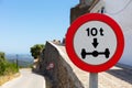 A road sign in Spain shows a maximum axle load of 8 tons. Royalty Free Stock Photo