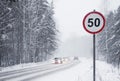 Road sign speed limit 50 km/h Royalty Free Stock Photo