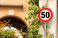 Road Sign Speed Limit 50 Kmh in downtown an Italian City
