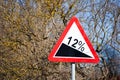 Road sign steep climb Royalty Free Stock Photo