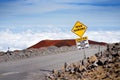 A road sign on a steep road to the summit of Mauna Kea, a dormant volcano on the island of Hawaii Royalty Free Stock Photo