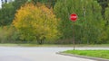 Road sign Stop! In autumn Royalty Free Stock Photo