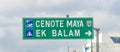 Road sign to Cenote Maya Ek Balam in Tulum Mexico