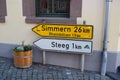 road sign to Simmern, RheinbÃ¶llen and Steeg Royalty Free Stock Photo