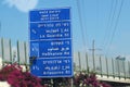 Road sign, traffic direction indicator on the streets in Tel Aviv - LaGuardia, HaShalom, Arlozorov, Highway 20 - Ayalon Highway Royalty Free Stock Photo