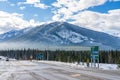 Road sign of Trans-Canada Highway Town of Banff exit. Banff National Park