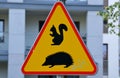 Road sign warning about the animals on the road Royalty Free Stock Photo