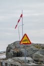 Road sign warning for strong winds.. Royalty Free Stock Photo