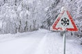 Road sign warns of ice and snow Royalty Free Stock Photo