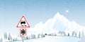 Road sign warns of ice and snow at winter Royalty Free Stock Photo