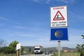 Road sign warns motorists of crossing pilgrims Royalty Free Stock Photo