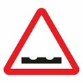 Road sign, watch out for ruts on the road, uneven road surface, caution symbol, triangle red frame, vector Royalty Free Stock Photo