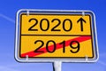 Road sign with the year 2019 to 2020 Royalty Free Stock Photo