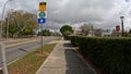Road signs for bike lanes and empty streets downtown Lakeland Florida
