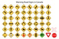 Road signs in Canada. Canadian warning signs. Vector illustration. Stock picture.