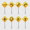 Road signs collection isolated on transparent background. Road traffic control.Lane usage.Stop and yield. Regulatory Royalty Free Stock Photo