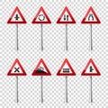 Road signs collection isolated on transparent background. Road traffic control.Lane usage.Stop and yield. Regulatory Royalty Free Stock Photo