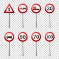Road signs collection isolated on transparent background. Road traffic control.Lane usage.Stop and yield. Regulatory Royalty Free Stock Photo
