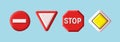 Road signs 3d icon set with stop sign, main and secondary road and forbidden brick