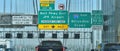 Road signs and directional signs on the Verrazzano or Verrazzano-Narrows Bridge, New York, US