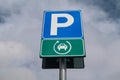 Road signs for electric vehicle charging. sign with parking symbol and electric cable, for a space reserved for electric cars.