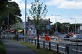 Road signs and fencing. City traffic changes and road repairs. Ireland, Dublin 05.05.2023. Royalty Free Stock Photo