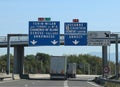 road signs on French motorway to reach Italy through the Mont Blanc tunnel Royalty Free Stock Photo